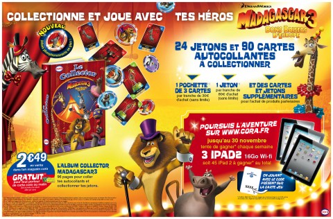 Jetons et cartes madagascar 3 à collectionner avec Cora