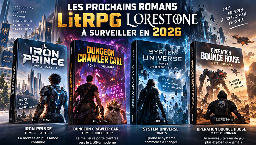 Les prochains romans LitRPG Lorestone à surveiller en 2026 : Iron Prince, Dungeon Crawler Carl, System Universe et Opération Bounce House